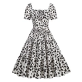 French vintage white square neck dress with floral print and tiered ruffle hemline - S / White