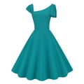 Elegante abito retrò con spalla asimmetrica blu petrolio e gonna a ruota stile anni '50 - XL / Verde petrolio