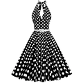 Vestido vintage años 50 con lunares y cuello halter con cinturón blanco estilo Hepburn - S / Negro