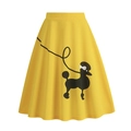 Vintage 1950s high waist yellow A-line skirt with retro black poodle silhouette print - Yellow