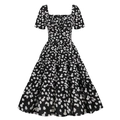 Robe vintage noire à col carré et motif marguerites avec ourlet à plusieurs niveaux - M / Noir