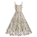 Vintage 50s A-line spaghetti strap dress with floral embroidery and mesh overlay - M / Apricot