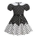 Vestido vintage para niña con lunares blancos y negros, cuello Peter Pan y cinturón - 110 / Negro