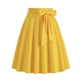 Close-up of bright yellow A-line high waist skirt with decorative waist bow tie - S / Yellow