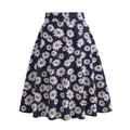 Vintage navy blue high-waisted A-line midi skirt with white daisy floral print - S / Blue Ground Daisy