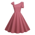 Elegante abito monospalla linea A rosa antico con dettagli vintage a pieghe - XL / Rosa scuro