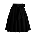 Detail of high-waist black A-line skirt with decorative bow belt and pleated fabric - S / Black