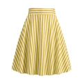 Women's vintage high waist A-line midi skirt featuring yellow and white vertical stripes - S / Yellow