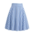 Gonna a linea A a righe verticali blu e bianche classica con design a vita alta - S / Celeste