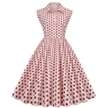 Retro 1950s polka dot sleeveless dress with lapel collar and A-line swing skirt - S / Rose Red
