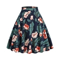 Retro high-waisted A-line floral skirt with tropical hibiscus prints on navy blue fabric - XL / Blue Base Leaf