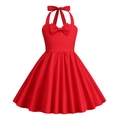 Detail eines roten Vintage-Neckholder-Kleides mit Schleife und plissiertem A-Linien-Rock - 110cm(xs) / Rot