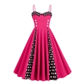 Roze retro jaren 50 swingjurk met witte stippen en decoratieve witte knopen - S / Rozerood