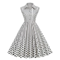 Vestido cóctel vintage años 50 con lunares sin mangas línea A con solapas y botones - S / Blanco