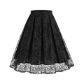 Vintage Audrey Hepburn style black lace high-waist A-line pleated midi skirt - S / Black