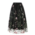 Vintage 50er Jahre Netzrock in Schwarz mit bunten Blumenstickereien und elastischem Bund - S / Schwarz