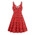Red V-neck Halloween sleeveless dress featuring black pumpkin and ghost prints - S / Halloween Pumpkin Vine Print (Red)