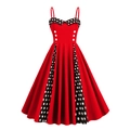 Vintage jaren '50 rockabilly jurk in rood met zwarte polkadots en witte sierknopen - S / Echt Rood