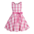 Abito senza maniche per bambina a quadretti rosa e bianchi con cintura in raso e fiocco - Rosa / 110cm