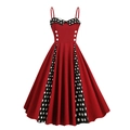 Detail van retro jaren 50 jurk met zwarte polkadots en witte knopen aan de voorkant - S / Bordeauxrood
