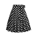 Detail of vintage high-waisted polka dot A-line skirt featuring a matching bow belt - S / Polka Dot Black