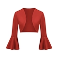 Detail of red bolero jacket featuring wide bell sleeves and smooth textured fabric - S / Red