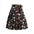 Detail of A-line floral skirt featuring a matching waist belt and colorful blossoms - S / Floral Black 1