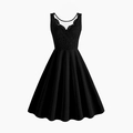 Elegantes schwarzes ärmelloses Kleid mit V-Ausschnitt aus Spitze und weitem Faltenrock - M / Schwarz