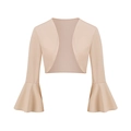 Detail of apricot cropped cardigan with elegant bell sleeves and open front design - M / Apricot