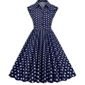 Vestido de lunares sin mangas estilo vintage de los años 50 con cuello de solapa y vuelo - S / Azul marino