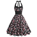 Vintage 50er Jahre Audrey Hepburn Kleid mit Blumenmuster und Neckholder in Schwarz - S / Schwarz