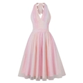Cocktailkleid mit Neckholder in Rosa-Farbverlauf mit silbernen Pailletten und A-Linie-Schnitt - S / Rosa Verlauf