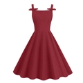 Vintage burgundy A-line swing dress with square neck and bow straps in Audrey Hepburn style - S / Red