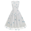 Mouwloze A-lijn tule jurk met blauwe vlinderborduursels en een klassieke ronde hals - S / Vlinder Blauw