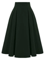 Detail view of high-waist A-line skirt featuring decorative side buttons and pleats - S / Dark Green
