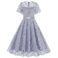 Elegant lavender mesh evening dress with sequin leaf embroidery and satin waistband - S / Gray