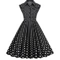 Vestido vintage de los años 50 sin mangas con corte evasé y estampado de lunares clásicos - S / Negro
