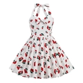 Girl's vintage white halter dress featuring vibrant red cherry prints and bow details - Cherry / 120cm(S)