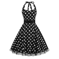 Vintage Audrey Hepburn style halter neck polka dot dress with mesh trim and belt - S / Black