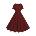 Detalle del vestido vintage rojo vino con botones blancos y cuello de solapa ancho - S / Burdeos