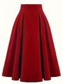 Jupe trapèze rétro à taille haute en rouge foncé avec boutons décoratifs et plis - S / Rouge
