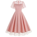 Robe trapèze rose en tulle à motifs cœurs avec taille ajustée et manches volantées - S / Petit Coeur Rose