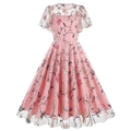 Robe rose en tulle avec broderie florale et coupe trapèze au style rétro vintage - S / Rose
