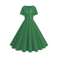 Detalle del vestido vintage verde línea A con cuello asimétrico y botones blancos - S / Verde