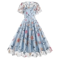Robe en tulle bleu clair avec broderies florales et silhouette rétro ligne A - M / Bleu clair