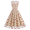 Detalle de vestido vintage años 50 sin mangas con bordado de corazones rojos en tul - S / Albaricoque Gran Corazón