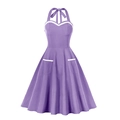 Vintage 50s purple halter dress with sweetheart neckline and white contrast piping details - S / Purple