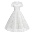 White vintage 50s Audrey Hepburn cocktail dress with polka dot mesh and A-line cut - White