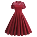 Vestido de cóctel retro burdeos de encaje con falda acampanada estilo Hepburn - S / Burdeos