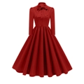 Detail of red vintage Hepburn dress featuring a bow neckline and buttoned bodice - S / Red